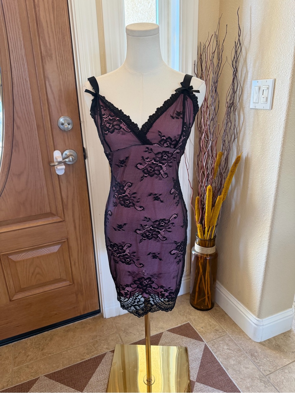 Sugar Thrillz Dolls Kill Black Pink Lace Bodycon Mini Dress Small Y2K Coquette